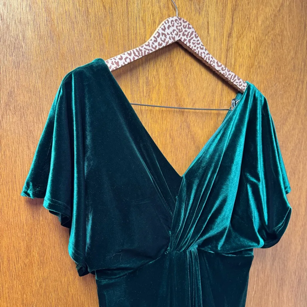 Revelry Gwen Velvet Short Sleeve Midi Maxi Long Dress Formal Emerald Green 14 - Image 5