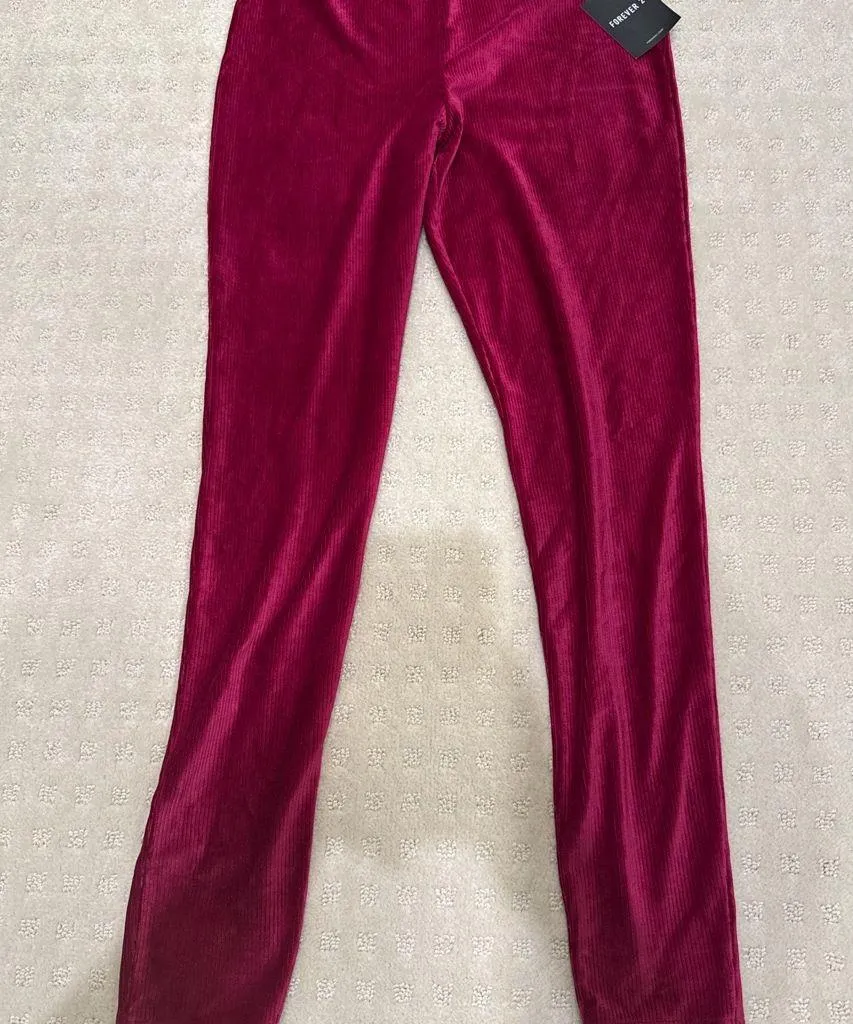 Forever 21 Berry Corduroy Leggings Pants Women’s Small NWT - Image 2