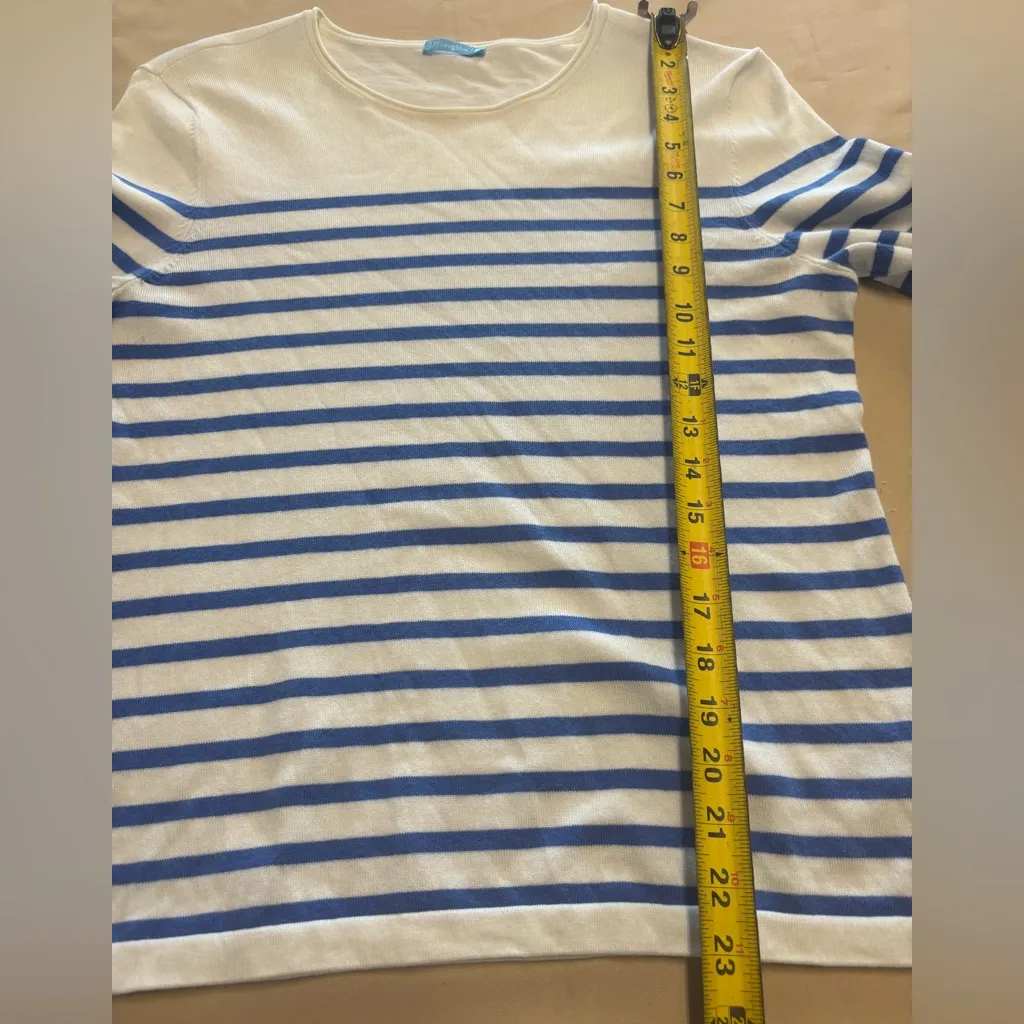 J Mclaughlin Crewneck Sweater Womens Medium Cream & Blue Stripe Long Sleeve - Image 6