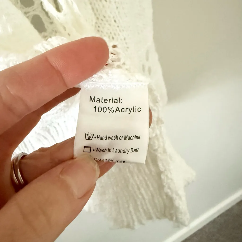 NWT Amazon Brand Open Knit Crochet Boho Sweater in Cream Size 2XL - Image 6