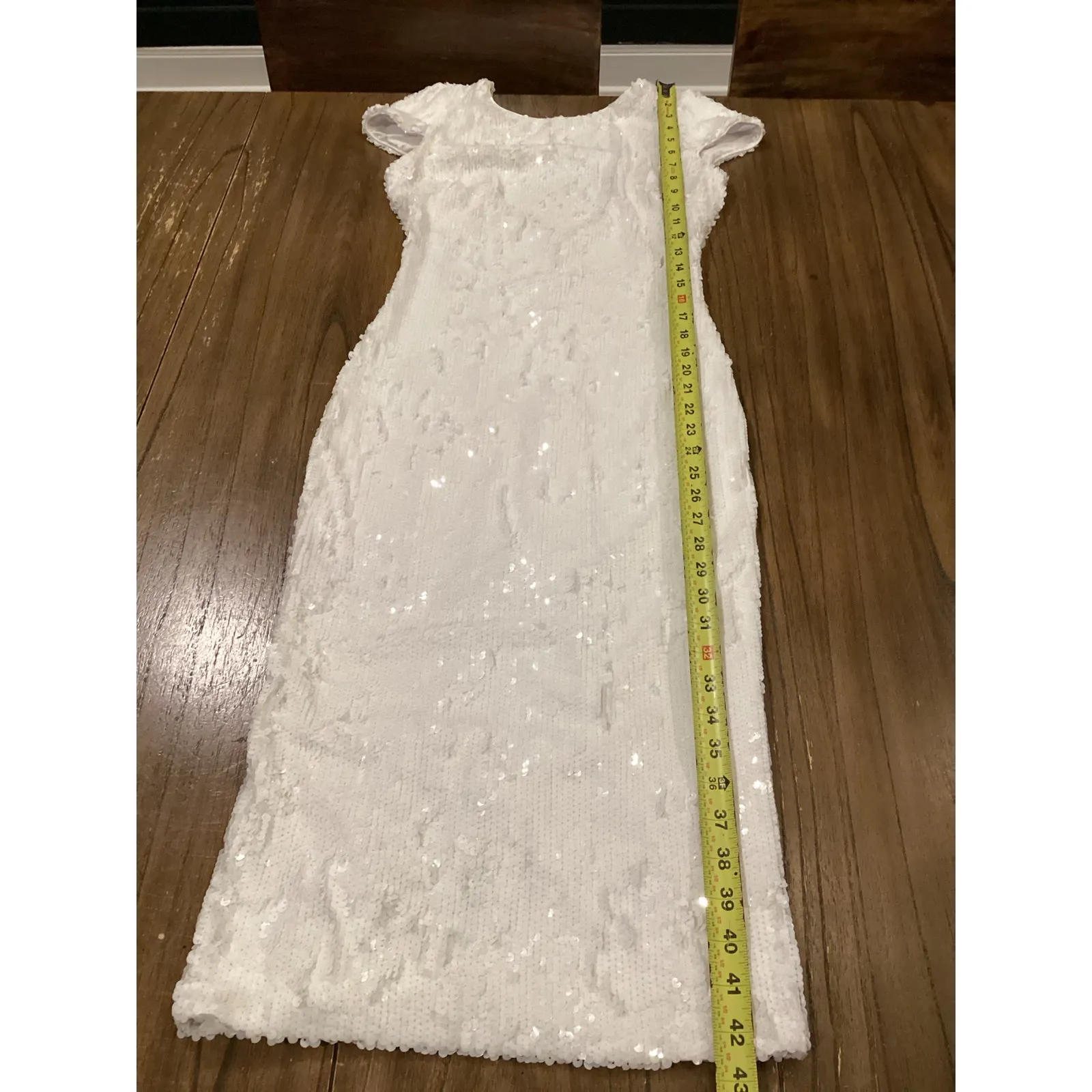 Dress the Population marcella white Sequin Bodycon low back Midi Dress Small - Image 8