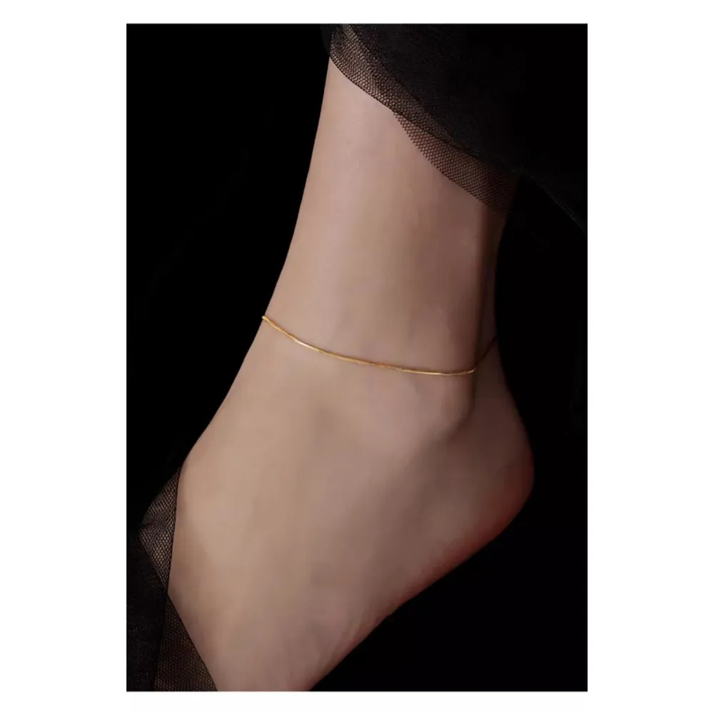 Women's Thin Dainty‎ Snake Chain Anklet, Yellow Gold .925, Size 8-10” - Image 10