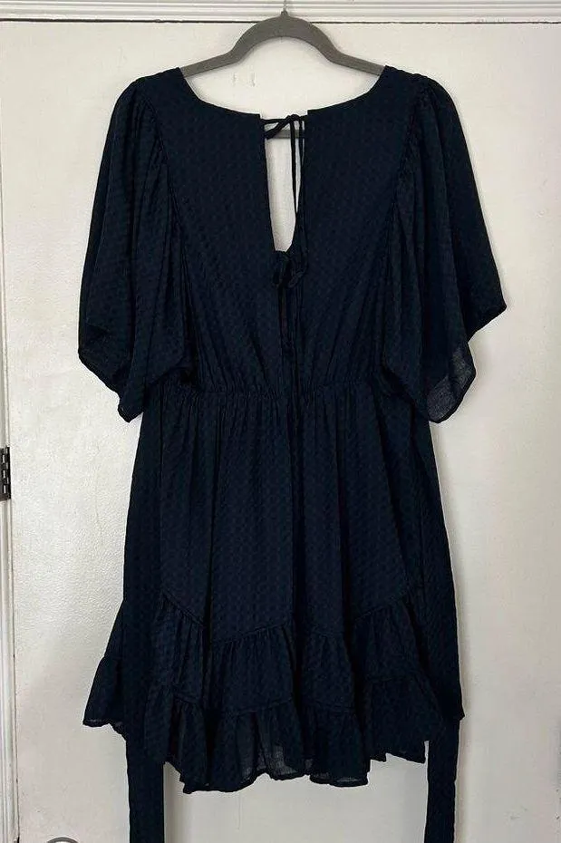 Blue Tie Back Short Sleeve Flowy Cocktail Dress M - Image 7