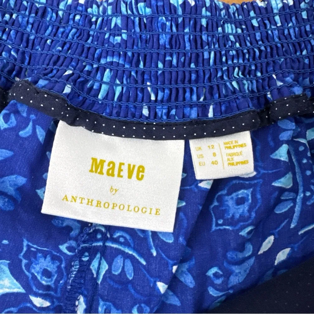 Anthropologie Maeve Blue Geometric Patterned Shorts Elastic Waist Cotton 8 - Image 5