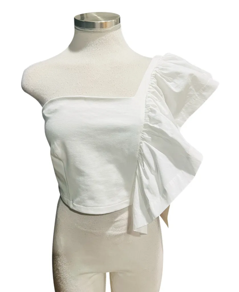 Sunday In Brooklyn One Shoulder Ruffle Blouse White Fits Like A Small - Image 1