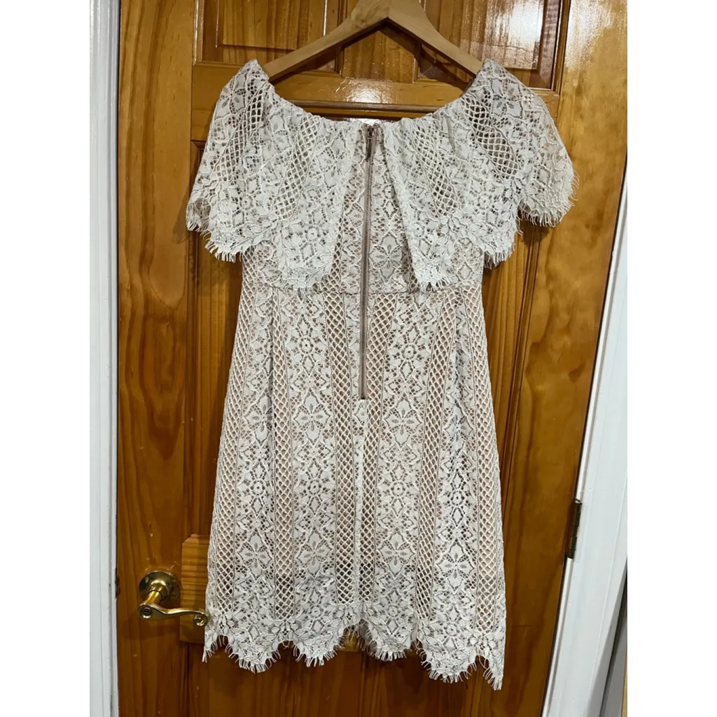 Chicwish Women’s Small White Lace Off Shoulder Dress Short Sleeve Lined Mini - Image 4