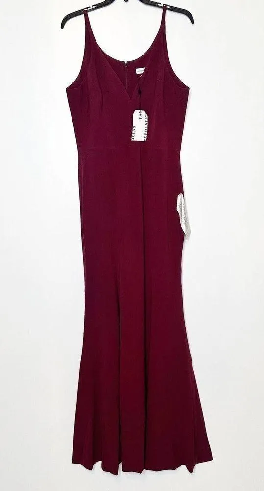 NWT Dress The Population Iris Crepe Gown Women's Side Slit Burgundy Size L - Image 3