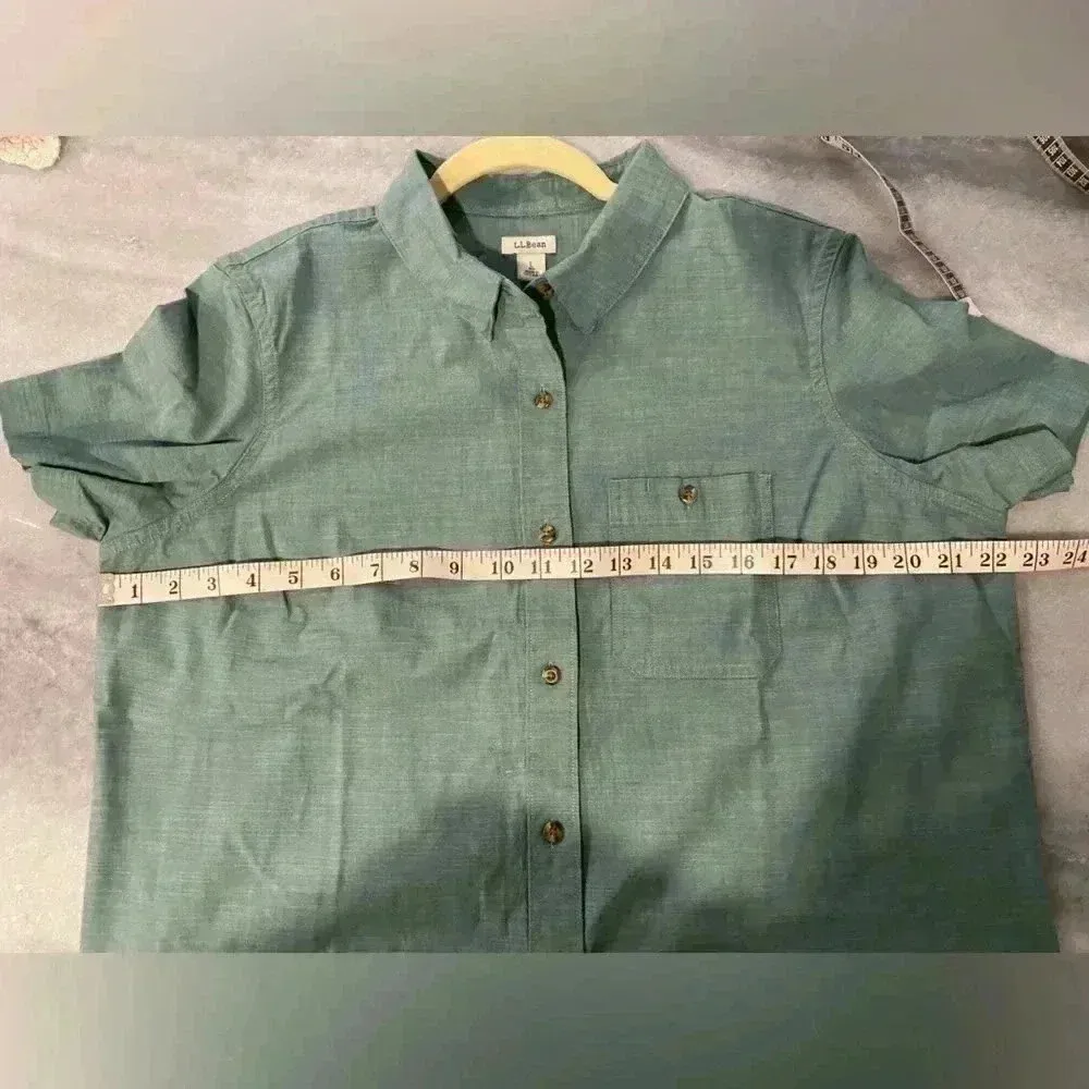 NWOT L.L. Bean Size L Sage Green Stretch Cotton Short Sleeve Button Down Shirt Size L - Image 7