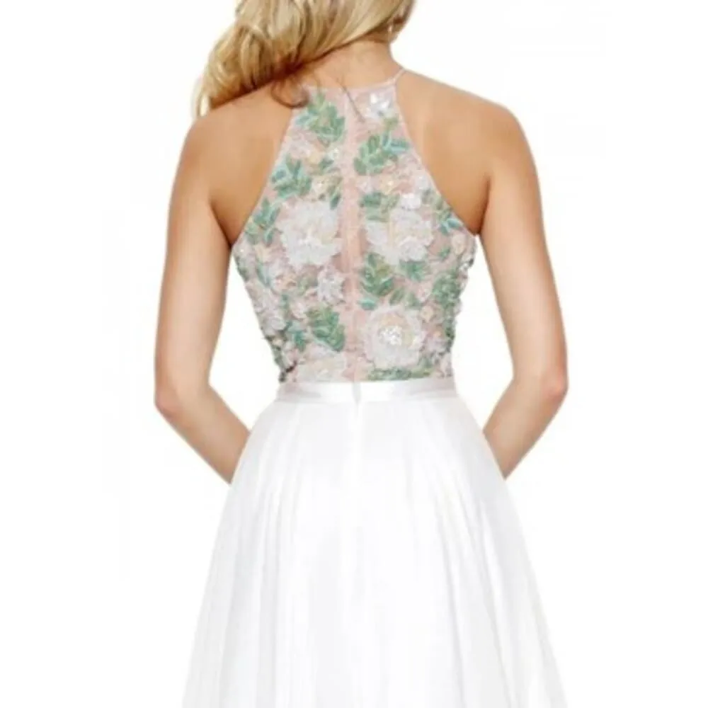 Sherri Hill Floral Beaded Mini Dress – Beaded Bodice, Chiffon Skirt, Size 2 - Image 3