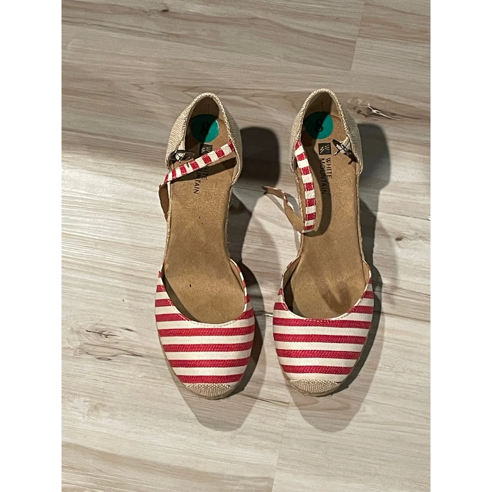 White Mountain red and white espadrilles ankle straps sandals size 8 - Image 2