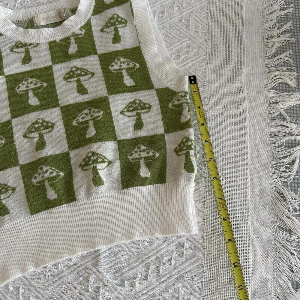 Altar’d State Mushrooms Crop Top Checkered Off White / Green Sz XS Extra Small - Image 4