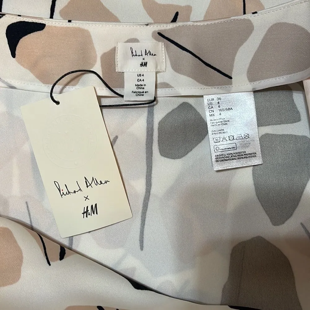 Richard Allan x H&M White Pink Black Print Pattern Satin Knee Length Skirt 4 NWT - Image 7