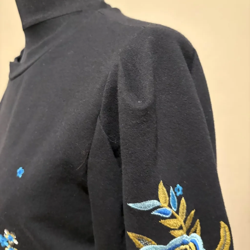 DREW Black Sweatshirt with Blue and Gold Floral Embroidery - Image 4