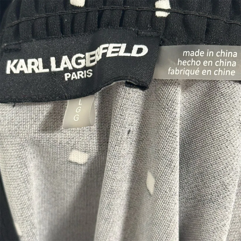 Karl Lagerfeld Paris Black Polka Dot Smocked Blouse L Mock Neck Long Sleeve Size L - Image 6