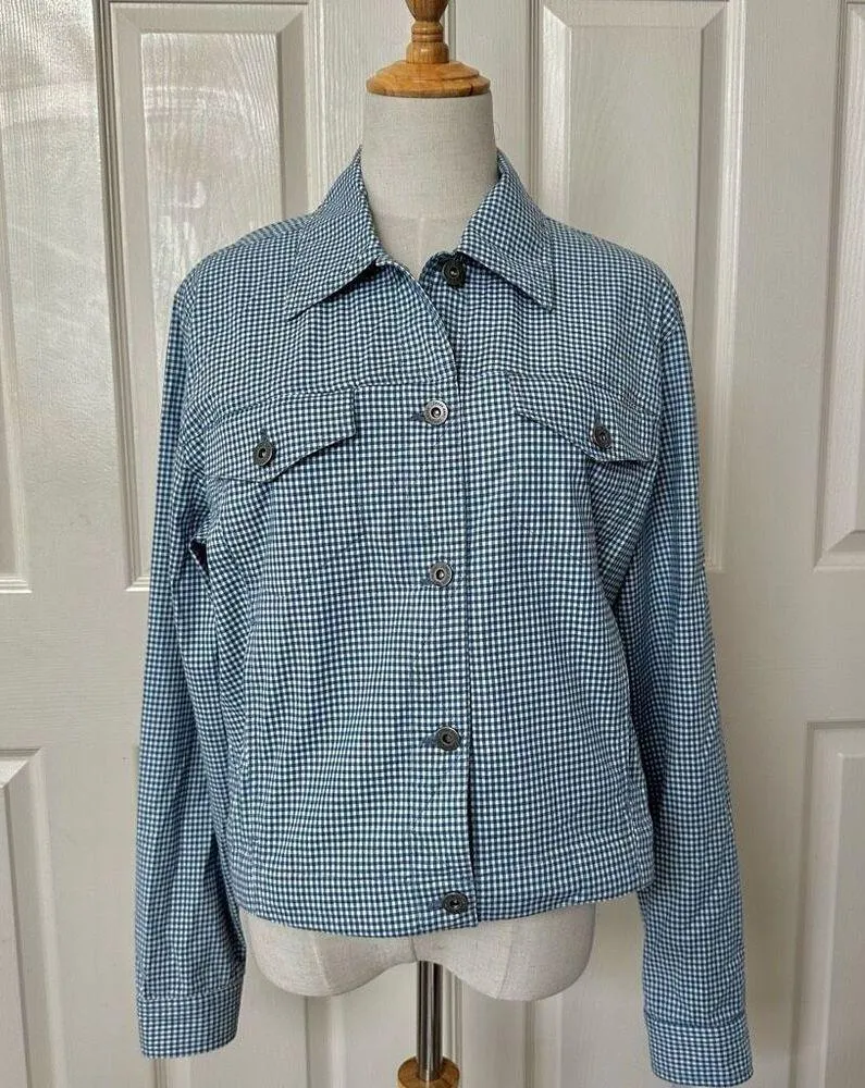Liz Claiborne blue and white cropped plaid jacket - Image 7