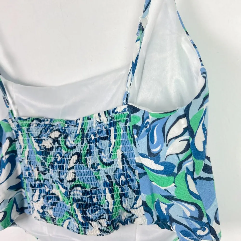 NWT Midnight Sky Floral Linen Blend Bustier Crop Top Blue Green Size Large L NEW - Image 8