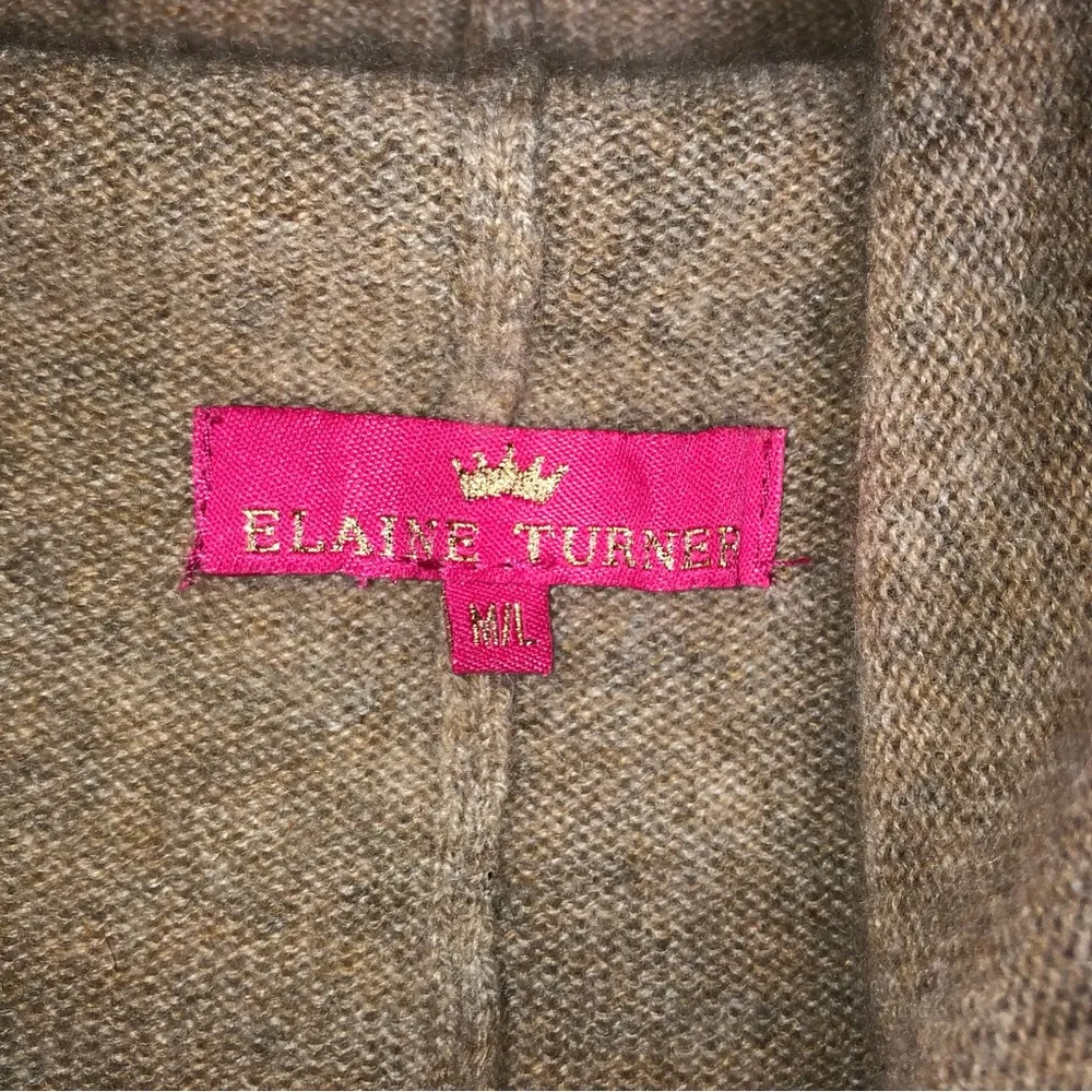 Taupe Cashmere Hooded Open Front Fringe Hem Long Duster Vest - Image 4