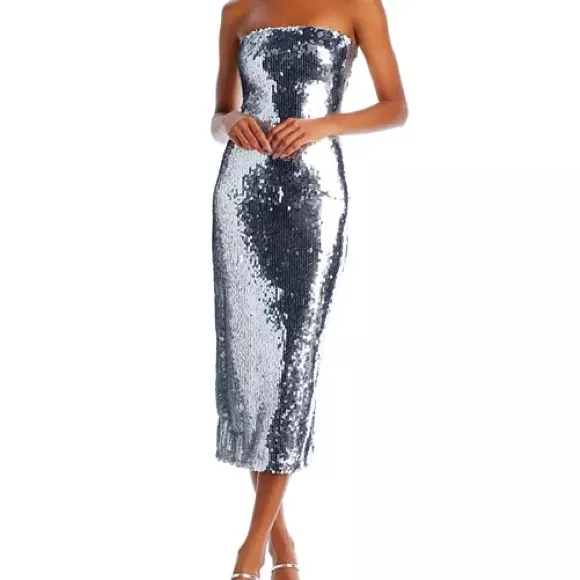 Rhode Lisa Sequin Midi Dress, SZ US 4, $695, NWOT Silver - Image 4