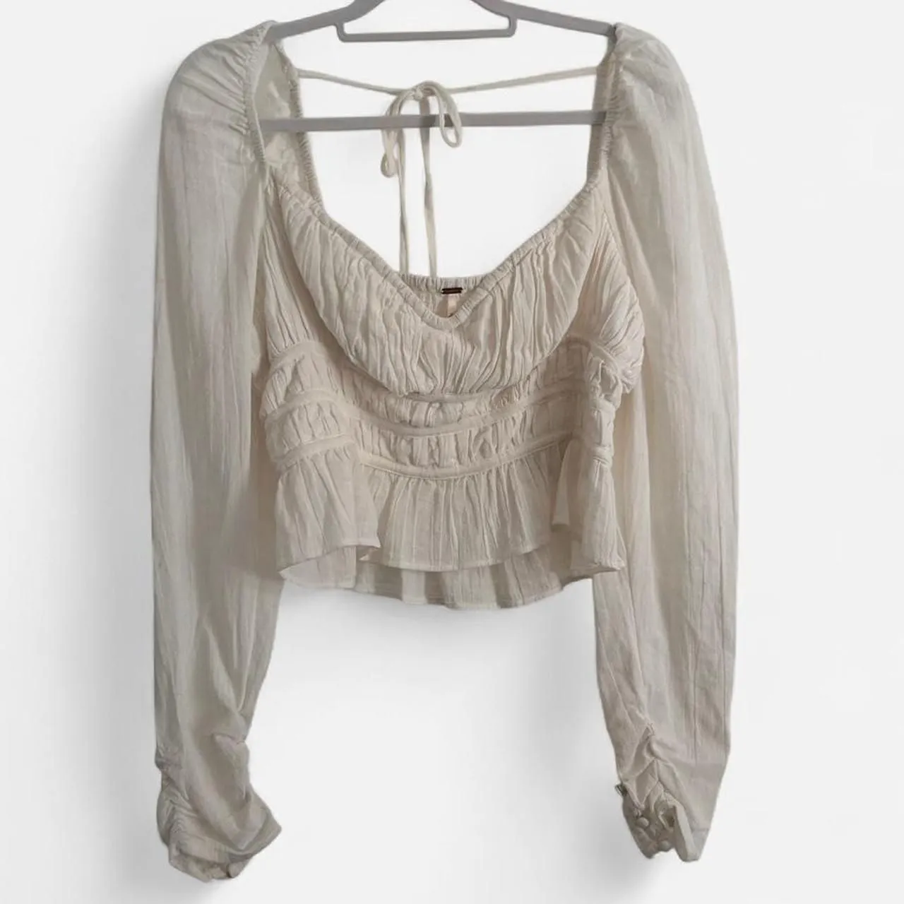Free People Chloe Shirred Peasant Blouse Romantic Cottagecore Puff Sleeve Top M - Image 5