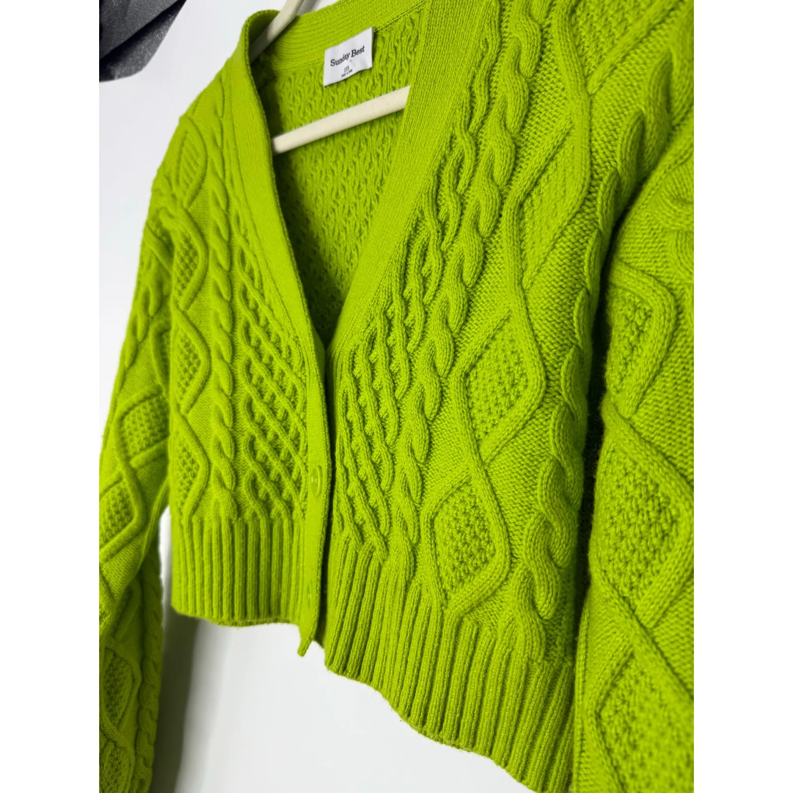 Sunday Best Cooper Cardigan Lime Green Cable Knit Crop 2XS Preppy | $128 Retail Size XXS - Image 6