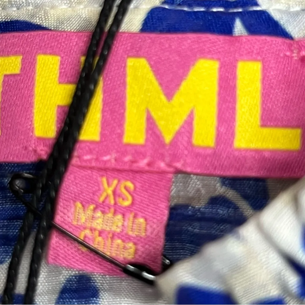 NWT Anthropology THML xs embroidered puff sleeve Blue Pink Floral Blouse ruffle - Image 2