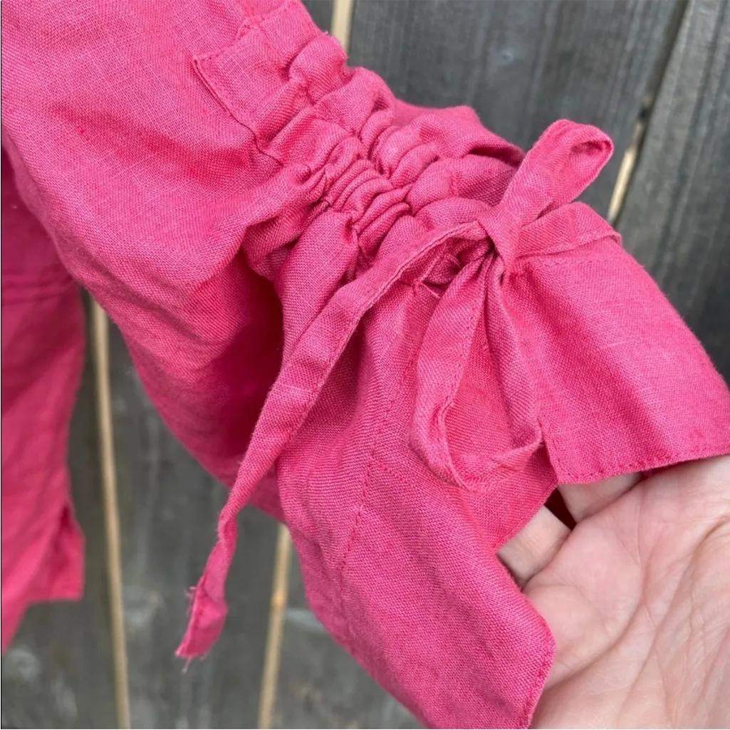 EUC John Mark Linen Ruched Sleeve
Button Front Wired Collar Top Deep Rose 3X - Image 5