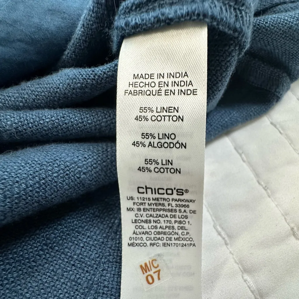 Chico's Linen Blend Shaped Denim Solid Colonial Coast Long Sleeve Jacket Size 3 - Image 13