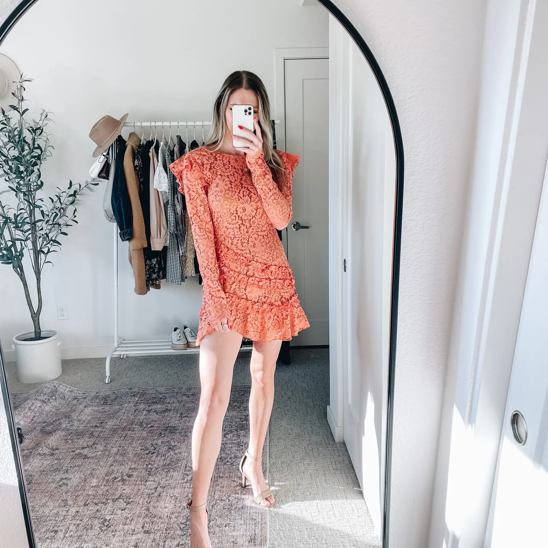 Revolve  Lee Coral Lace Ruffle Long Sleeve Mini Dress - Image 3