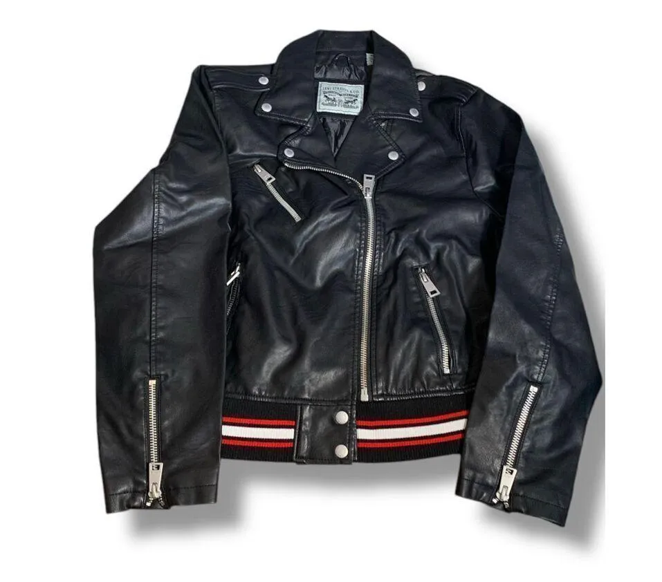 Levi’s NWT Faux Leather Moto Jacket Black Ribbed Hem Asymmetrical Zip Size XL - Image 3