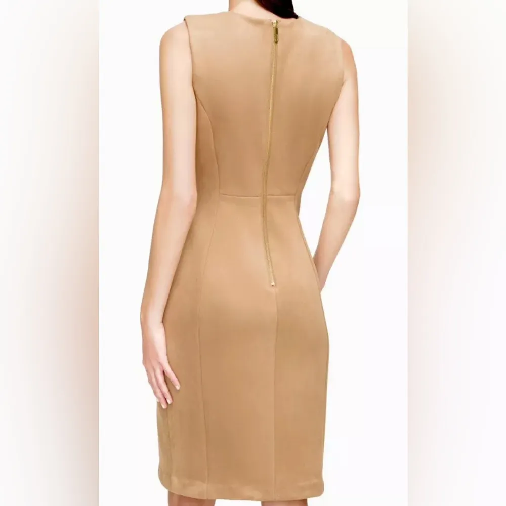 Calvin Klein Latte Faux Leather Knee Length Sheath Dress Women’s Size 4 - Image 3