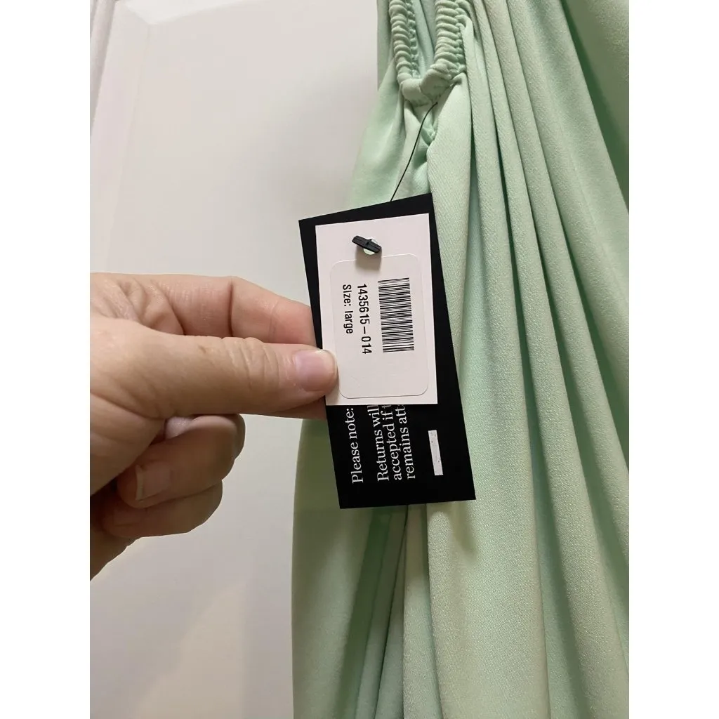 Norma Kamali Diana Dress Womens Large Mint Green Ruched Draped Asymmetric Midi - Image 3