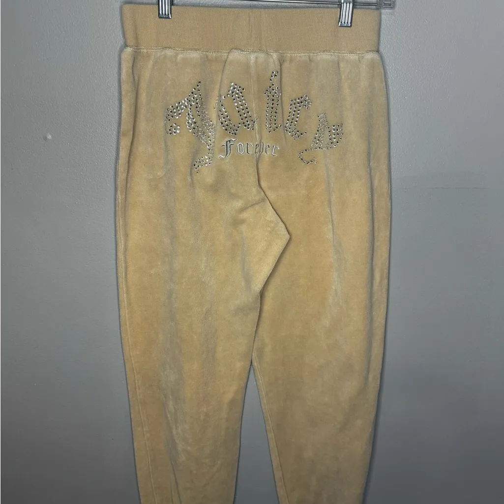 Juicy Couture X Forever 21 Women’s Velour Track Set Tan With Silver Y2K Size M - Image 3