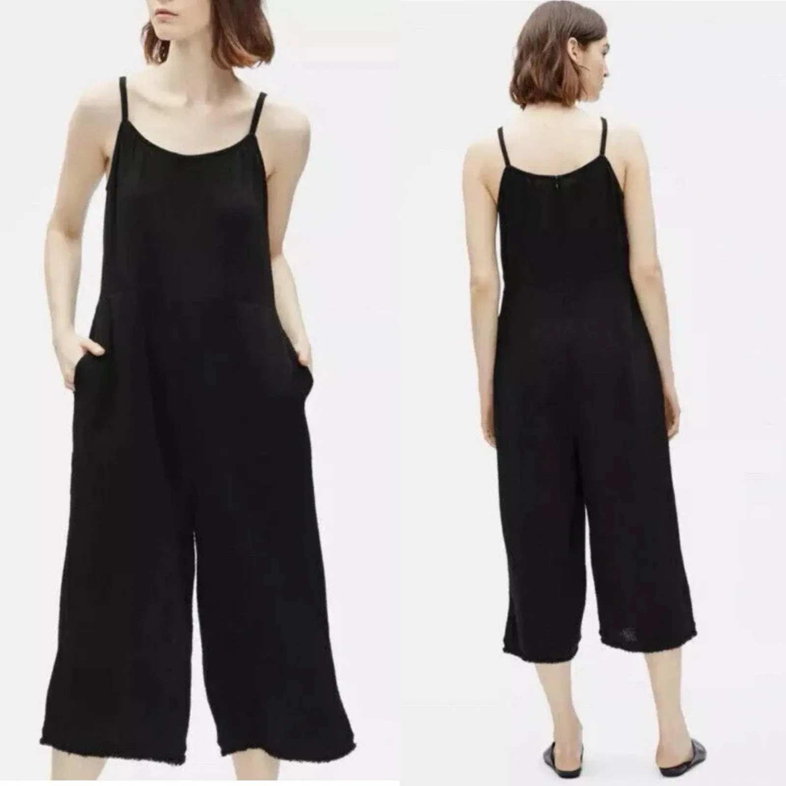 Eileen Fisher Organic Cotton Lofty Gauze Jumpsuit MP Chic Minimalist Lagenlook - Image 2