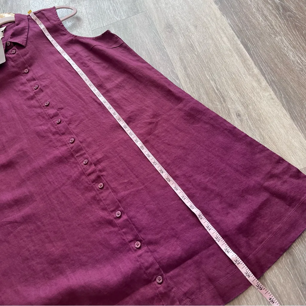 NWT garnet hill 100%‎ linen sleeveless button front shirt dress in deep wine - Image 6