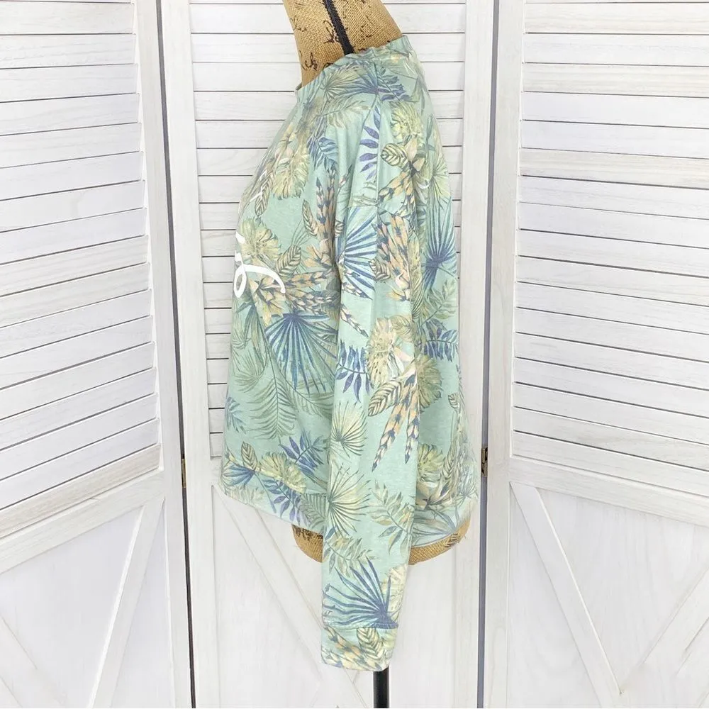 Body Glove Let’s Get Salty Tropical Print‎ Shirt Green Small Crop Sweatshirt - Image 2