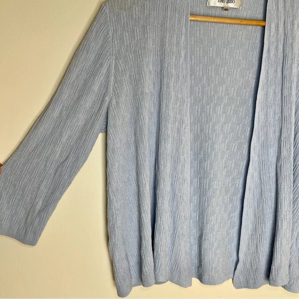 Jones Studio | Petite Light Blue Textured Open-Front Cardigan | PXL - Image 3