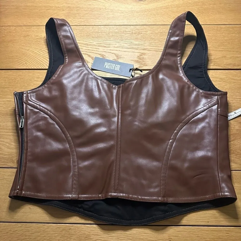 NWT poster girl dolls kill corset tank, faux leather 1x brown - Image 10