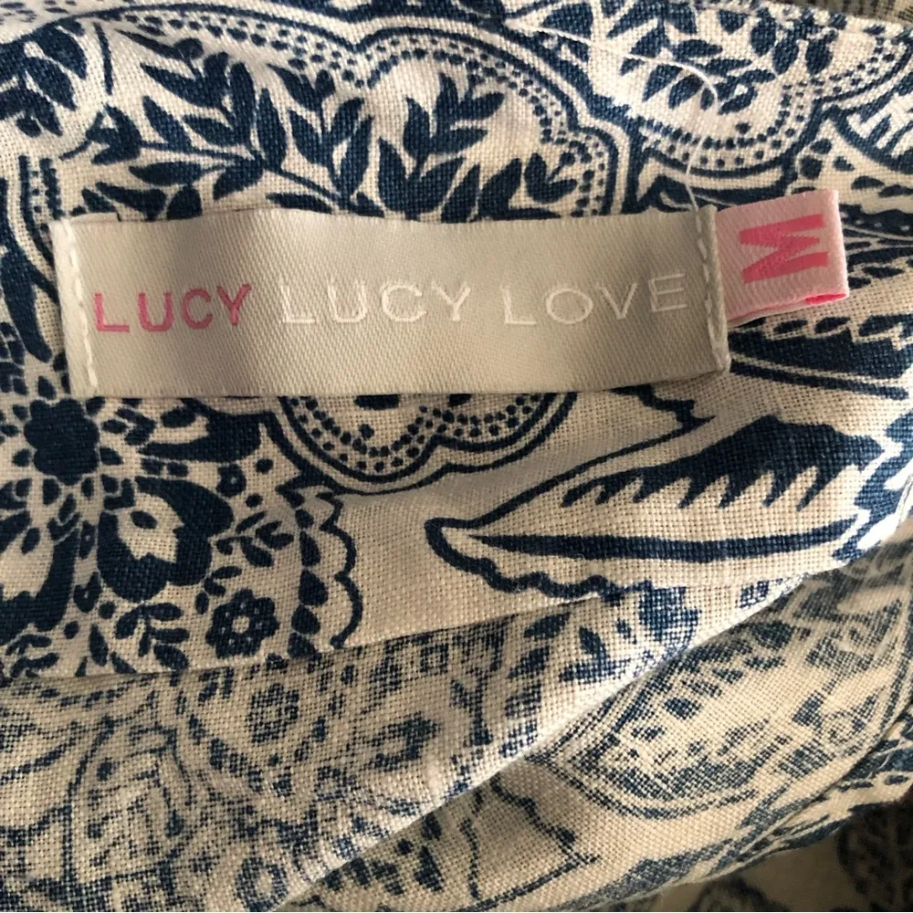 Floral Print Linen Blue/White Tie Back top M - Image 5
