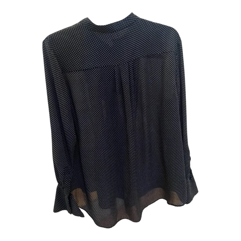 Black Ruffled Tie Front Blouse with Mandarin Collar Large - Image 5