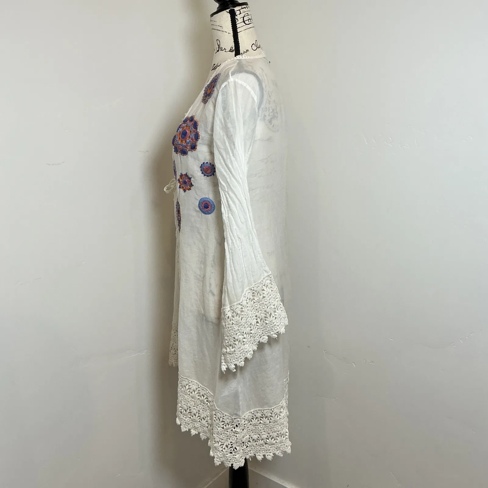 OndadeMar White Embroidered Crochet Lace Kimono Cover Up Tunic M Size M - Image 3