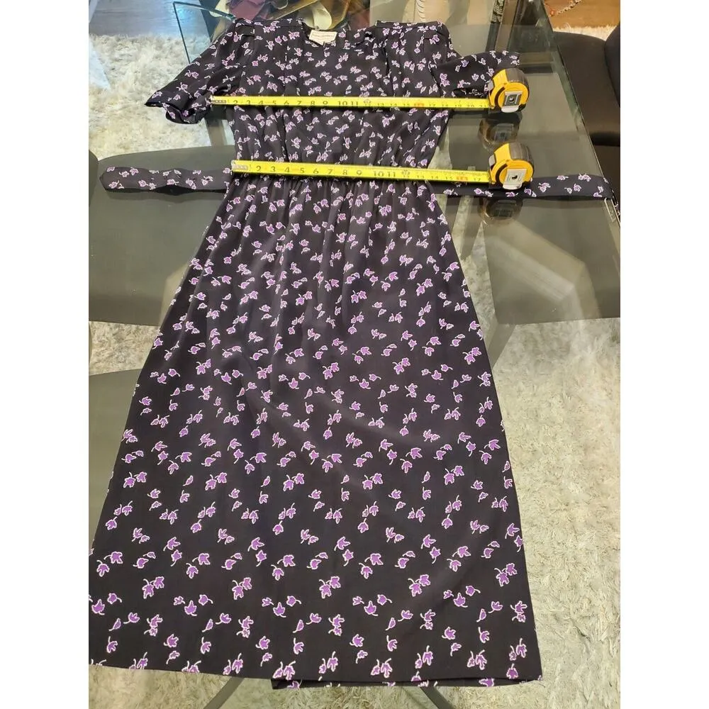 Vintage Karin Stevens Black Rayon Round Neck Half Sleeve Knee Length Dress 10 - Image 10