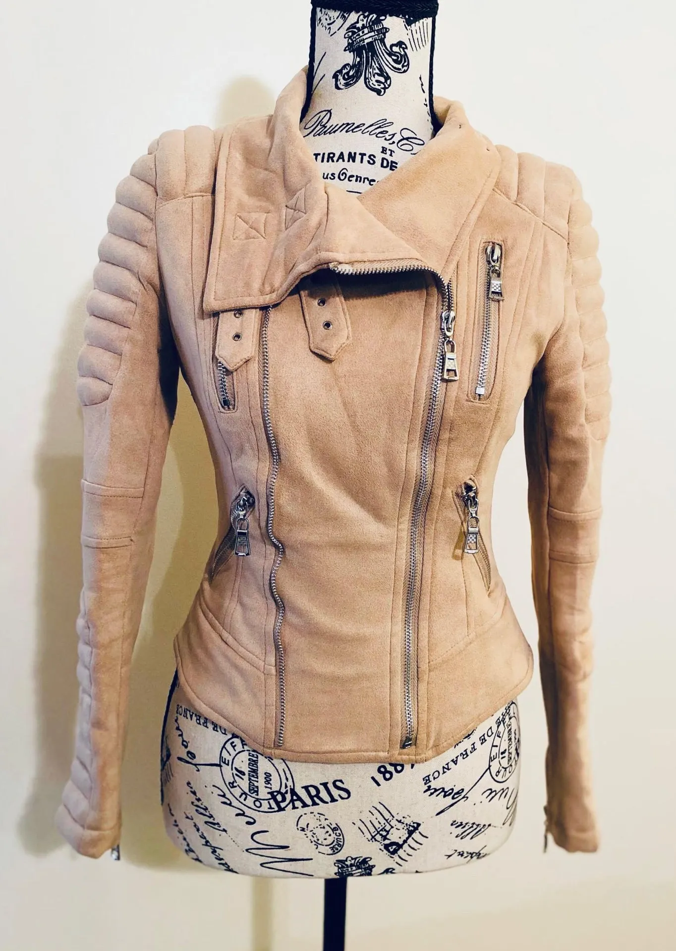 Suede Padded Shoulder Punk Biker Jacket - Image 6
