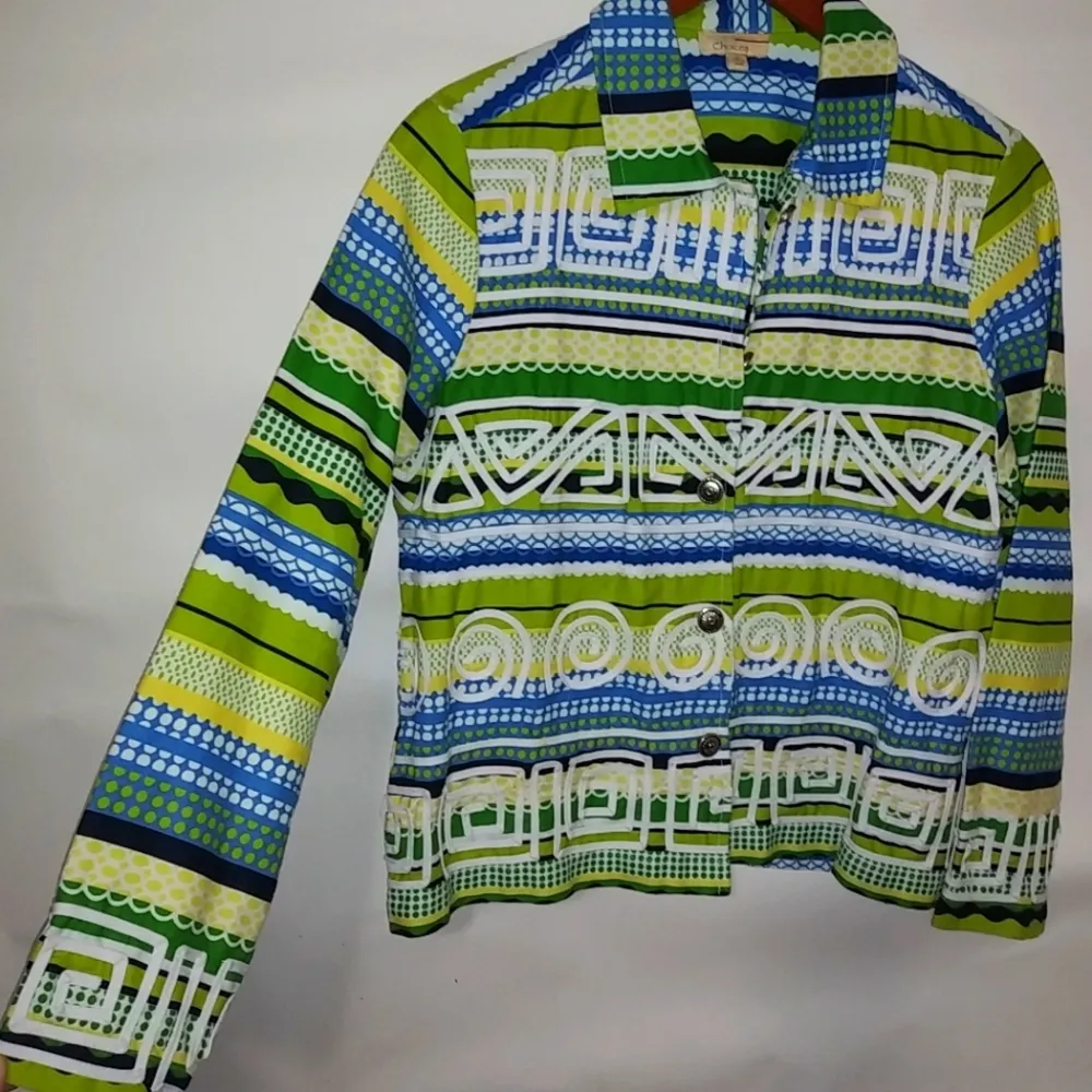 Choices M Lime Turquoise Aztec Jacket Top Green Size M - Image 2