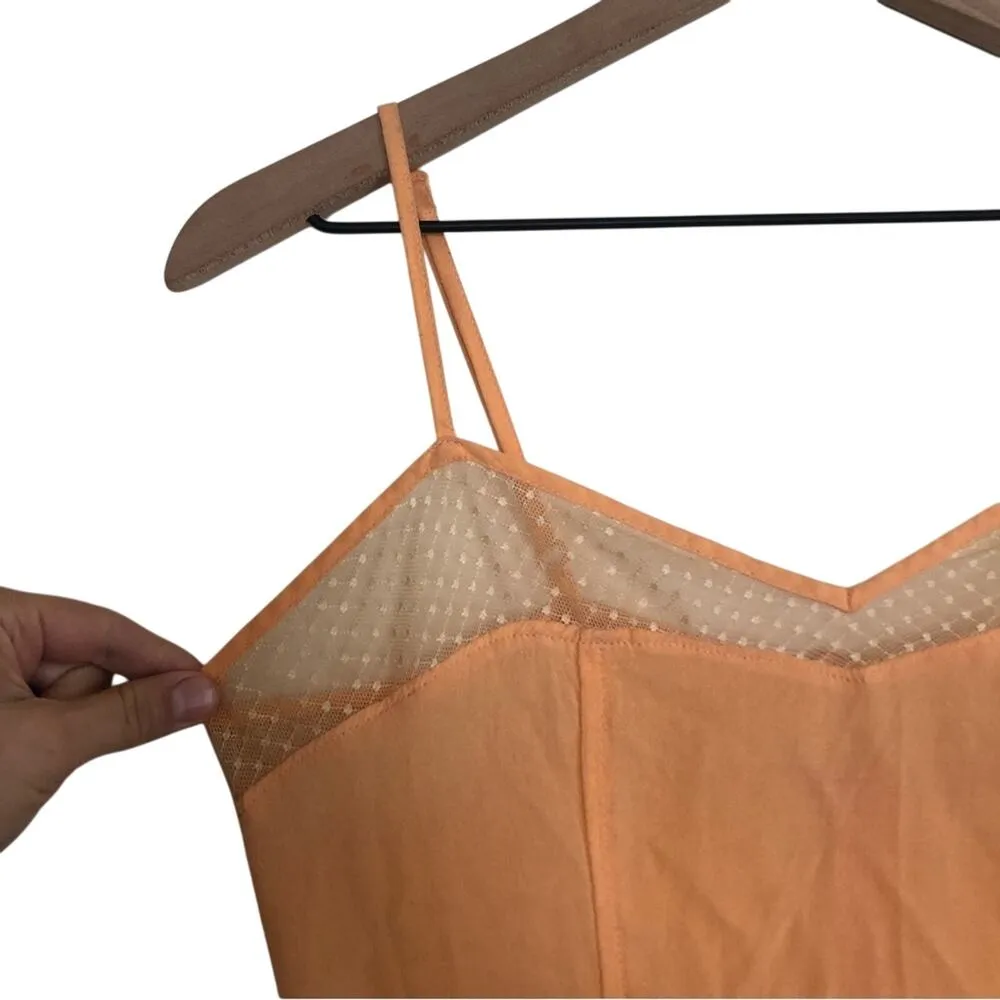 Vintage Nameless Peach Lightweight Delicate Lace Spaghetti Strap Midi Dress Orange - Image 4