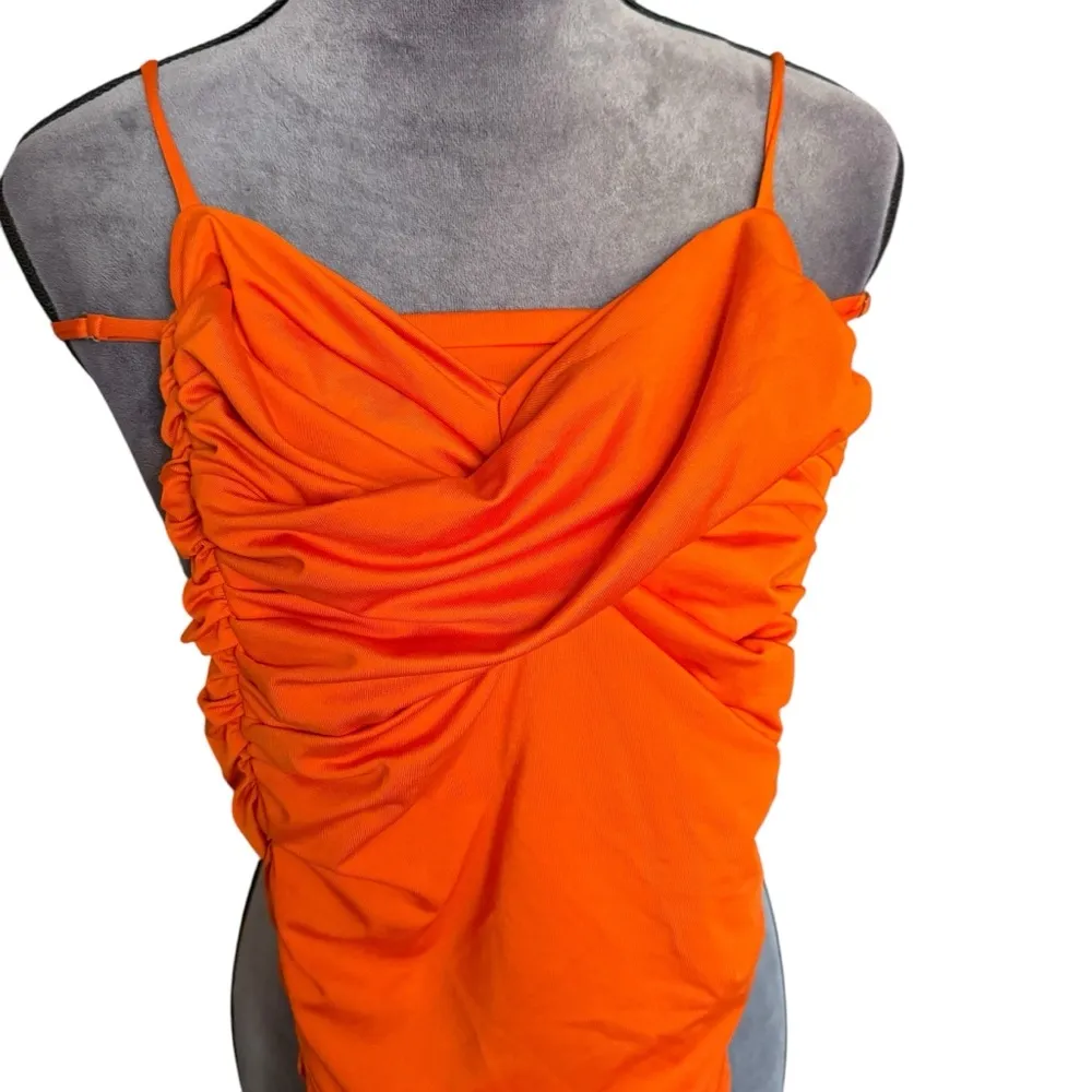 Oh Polly Orange Ruched Mini Dress Size 0 - Image 3