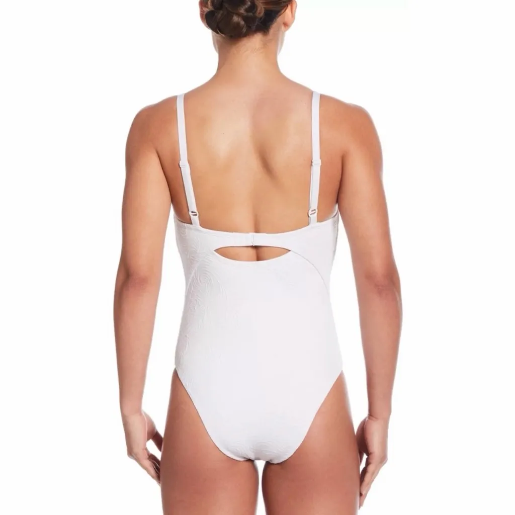 Nike V-Neck Jacquard One Piece Swimsuit NWT size Medium White Bathing Suit - Image 2