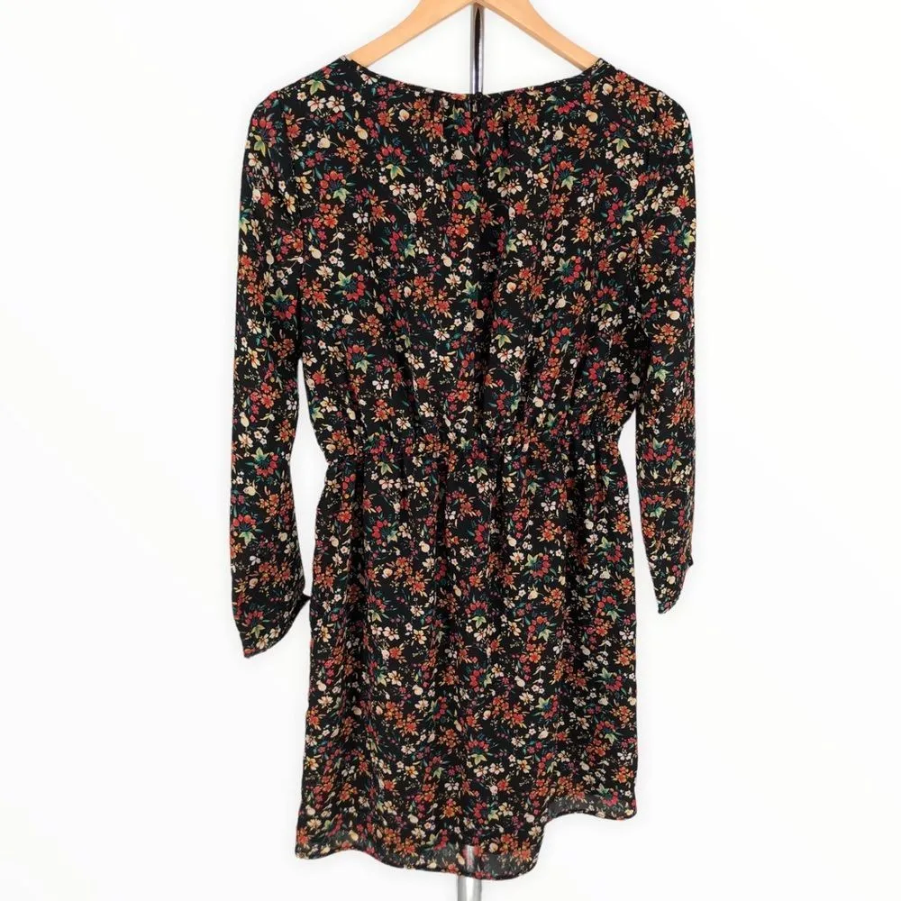 J Crew Mercantile Black Versailles Floral Tulip Hem Long Sleeve Short Dress Sz 4 - Image 8