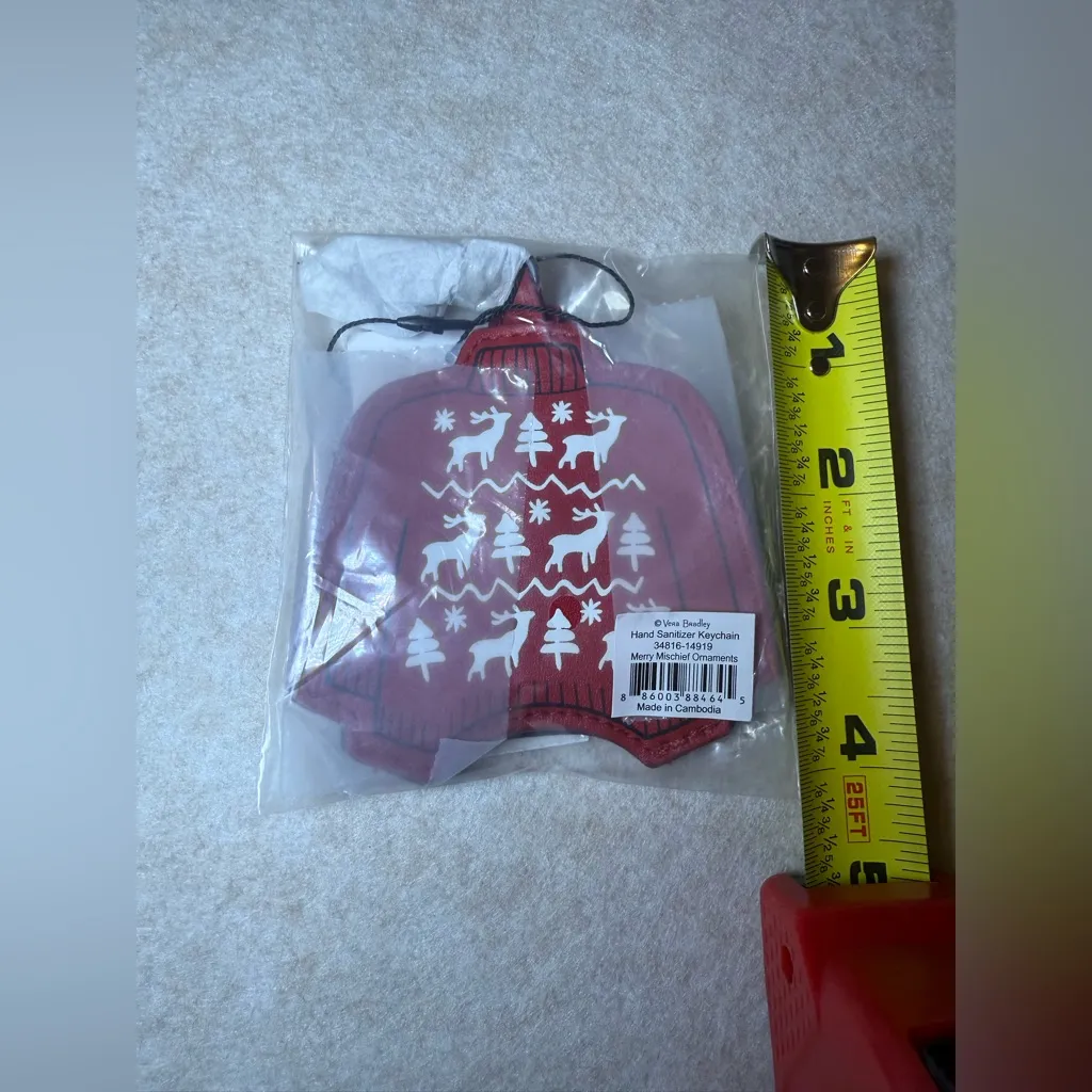 Vera Bradley Hand Sanitizer Holder "Merry Mischief Ornaments" Red Keychain NWT - Image 6