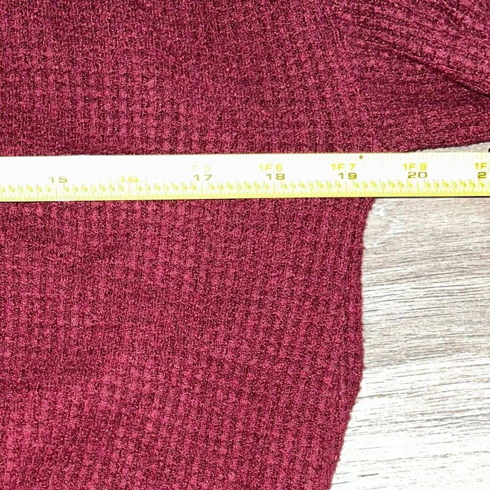 Burgundy Mock Neck Waffle Knit Sweater - Image 5