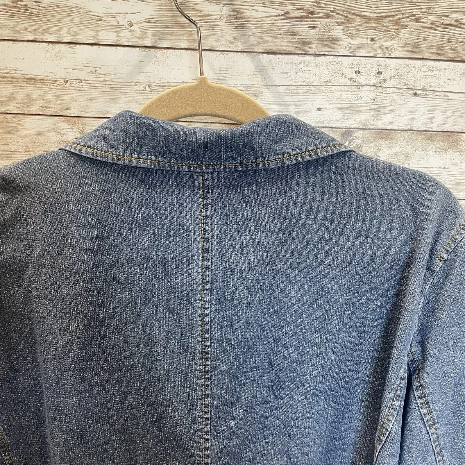 Coldwater Creek Womens XL Jacket Jean 3/4‎ Sleeve Button Up Ribbon Tie Med Wash - Image 8